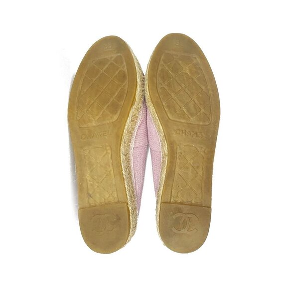Authentic CHANEL CC Logo Canvas Pink Sequin Espadrilles Flats Shoes 38 - Picture 7 of 7